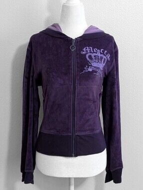 Vintage 2000s Mecca Femme Y2K Royal Purple Velour Zip Up Hoodie | Size L